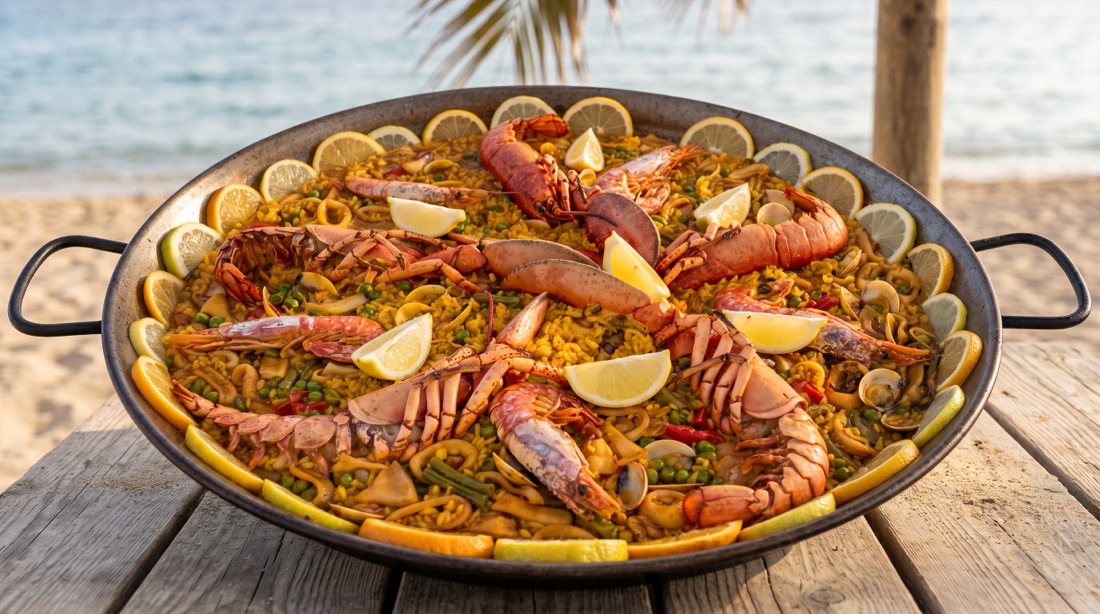 Seafood paella with lobster at Puerto Rico, Magaluf